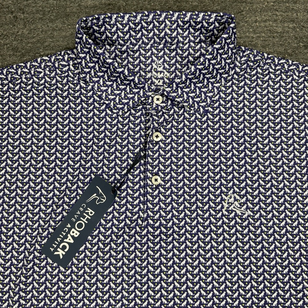 Rhoback The Sit Polo Shirt Men XL Purple Lab Dog Tennis Ball Performance Golf